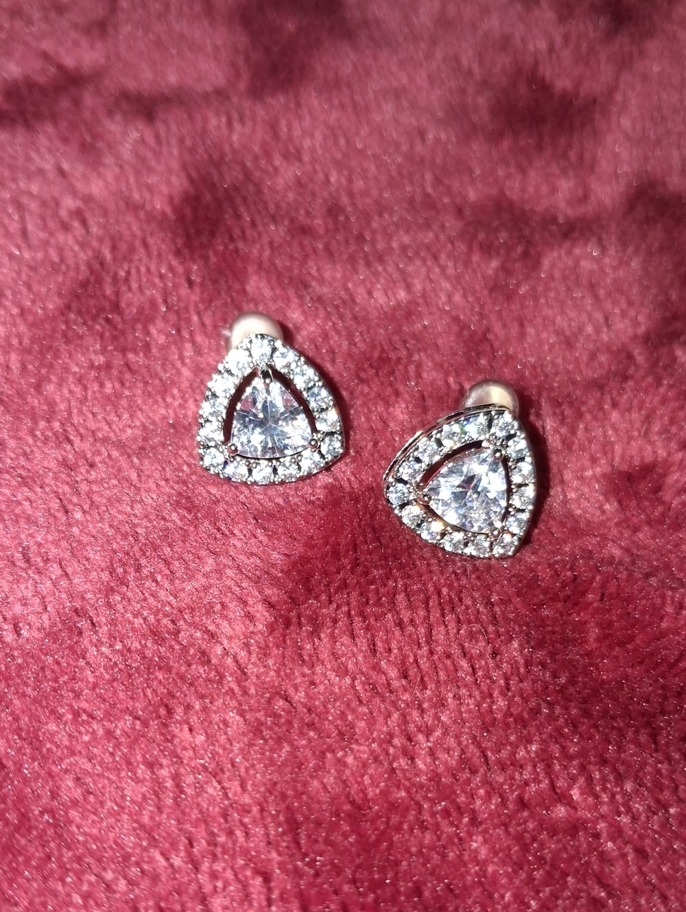 Sparkling Triangle Halo Stud Earrings - Clear Crystal